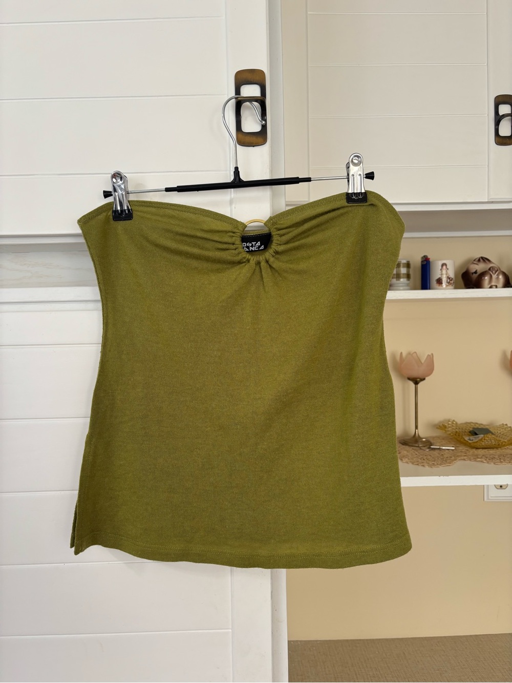 Y2K olive green knit tube top